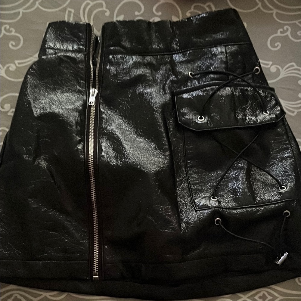 Black Shiny Skirt with Pocket Detail